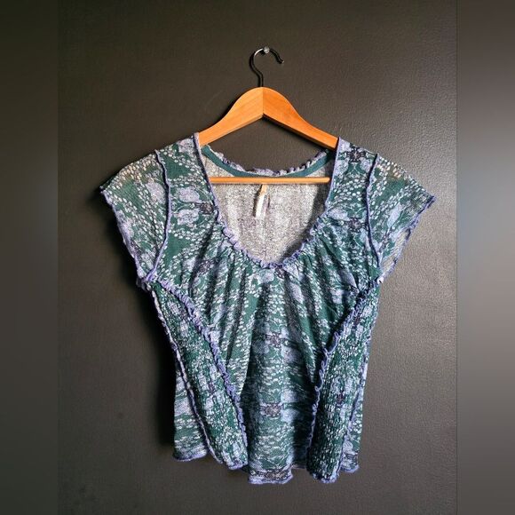 Free People Oh My Baby Tee Seagrass Combo Sz S - Picture 1 of 8